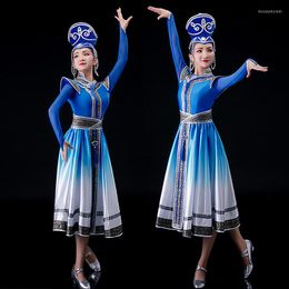 Stage Wear Blue Mongolian Costume For Women Traditional Mongolia Dance Festival High Quality