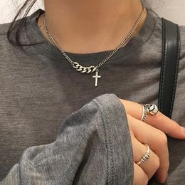 Chains Ins Earth Cool Bungee Asymmetric Metal Necklace Punk Retro Thick Chain Cross Clavicle Hip- Fashion Street Wind