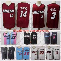 2021 Men Retro Basketball Jersey Dwyane 3 Wade Tyler 14 Herro Vintage Jimmy 22 Butler Size S-2XL Blue white black Red