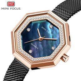Wristwatches MINIFOCUS Unique Women Watches Diamond Luxury Elegant Lady Watch Stainless Steel Strap Fashion Quartz Analogue Clock Girl 2023