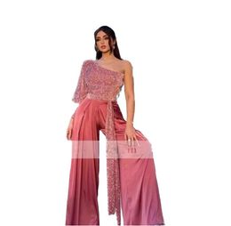 2023 Arabic Dubai Vestido De Novia One Long Sleeve Jumpsuit Prom Dresses Sequins Top Outfit Special Occasion Gowns BC15166 GW0210244w