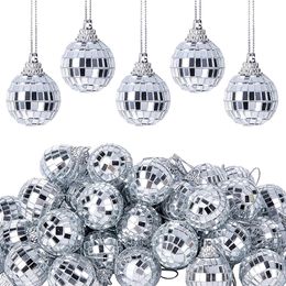 Other Festive Party Supplies 60 PCS 1 2 Inch Mirror Disco Balls Silver Glass Bright Reflective Hanging Dance Christmas Tree Decoration 230209