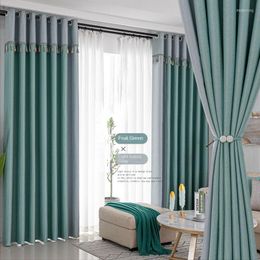 Curtain Home Modern Minimalist Splicing Blackout Living Room Bay Window Sunscreen Soundproof Curtains Light Luxury Study Drapes