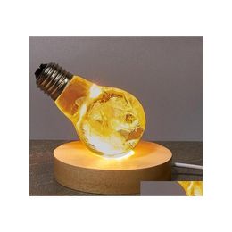 Night Lights Solid Wood Leds Luminous Base Light Crystal Glass Transparent Objects Display Laser Round Stand For Cocktail Bar Suppli Dh74S