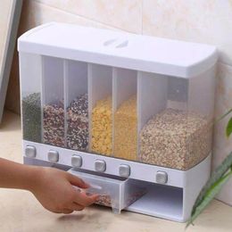 Storage Bottles Dry Food Dispenser 6-Grid Cereal Dispensers Container Kitchen Tank For Rice Nuts Snack Grain