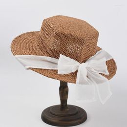 Wide Brim Hats Fashion Ladies Hexagonal Raffia Hat Women Sun Beach With Long Belt Spring Summer Party Eger22