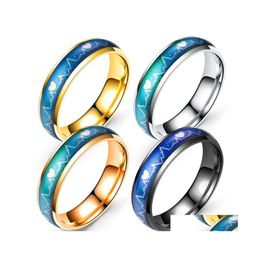 Band Rings Four Styles Of Titanium Steel Ring Female Mens Heartbeat Ecg Engagement Wedding Lover Statement Commitment Couple Jewellery Dhrtz