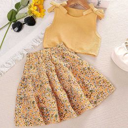 Clothing Sets Bow Tie Kids Clothes Girls Sleeveless Pullover Skirt Suit Summer Short Sets for Children Girl Clothing Costume 2023 Set Child W230210