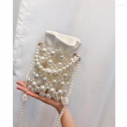 Shoulder Bags French Hand Woven Beaded Pearl Bucket Bag Carried Messenger Crossbody For Women Handbags Side Ladies