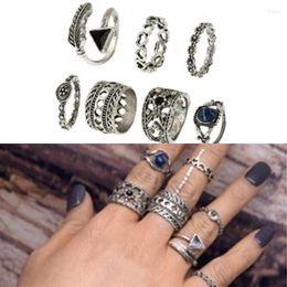 Cluster Rings Vintage Fashion Beach Ring Sets Nature Blue Stone 7pcs/set Finger For Women Men Jewelry Triangle Hollow Love Tail