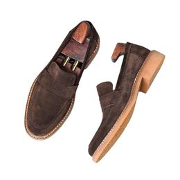 Dress Shoes British Mens Daily Casual Business Office Work Suede Leather Men Round Toe Slip On Cowhide Loafer Black Brown