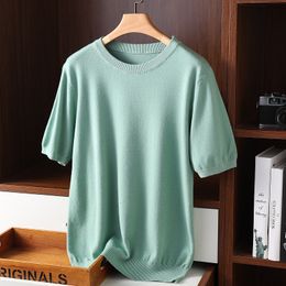 Men's Sweaters Cashmere short sleeves Solid Color O Neck Casual Knitted Pullovers Men Jumper 230209