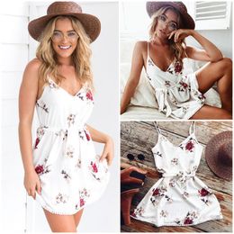 Casual Dresses VS&LLWQ Womens Summer Floral Mini Dress Sexy Strappy V Neck Vestido Print Sundress Ladies