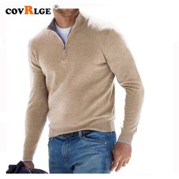 Men's Sweaters Covrlge Casual Polo collar Sweater Autumn Long sleeved V neck Pullover Cashmere Zipper Top Male Streetwear MZM241 230209