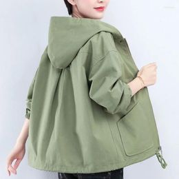 Outerwear Spring Autumn Short Coat Women Hooded Jacket Korean Long Sleeve Pocket Windbreaker Female Plus Size Loose 5XL G1275