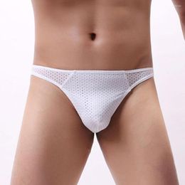 Underpants Men Sexy Low-Rise Mesh Pouch Thong Ultra-thin Underwear Breathable Briefs Skinny Tanga Slip Calzoncillos Hombre