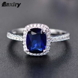 Solitaire Ring Trendy Aquamarine Silver Colour s For Woman Wedding Engagement Blue Sapphire 2022 Trend Natural Luxury Jewellery Y2302