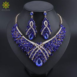 Necklace Earrings Set & Fashion Bridal Wedding Earring For Brides Party Accessories Gold Colour Crystal Jewellery Gift Women