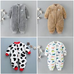 Rompers Winter Baby Warm Clothes Boy Girl Pure Colour Romper Infant Flannel Soft Fleece born Jumpsuit Toddler Clothing 230209