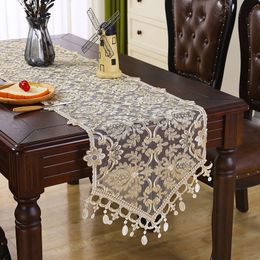 Table Runner European Luxury Lace Embroidery Pendant Table Runner Home Villa Desk TV Closet Piano Cover Living Room Study Party Wedding Decor 230209