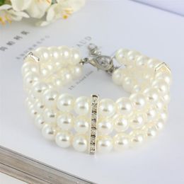 Dog Collars The 3 Rows Of Cat Pearl Necklace Collar And Puppy Jewellery Suitable For Pet Supplies Accessories Strap Adjustable