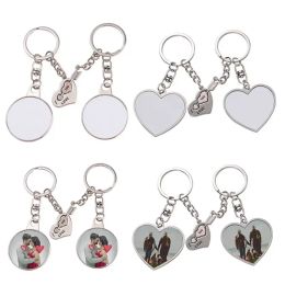 Sublimate Blank Couple Keychain Heat Transfer Printing Round Heart Keychain Pendant DIY Keyring Gifts