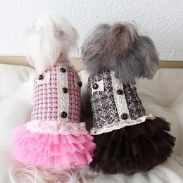 Dog Apparel Clothes Grid Lace Fashion Cat Dress Coat Jacket PET Clothing For Dogs Winter Warm Products Puppy Teddy Chihuahua1