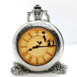 Pocket Watches Fashion Peter And Wendy Clock Black/Silver/Bronze Quartz Watch Analogue Pendant Necklace Mens Women Gift