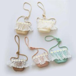Summer Children Girls Shoulder Bag Lace Daisy Flower Straw Bag Messenger Bag Kids Keys Coin Purse Cute Princess Mini Handbag306V