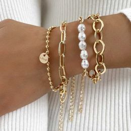 Link Chain Fashion Punk Curb Cuban Chain Bracelets Set Boho Thick Gold Colour Charm Bracelets Bangles For Women Gifts 2022 Trendy Jewellery G230208