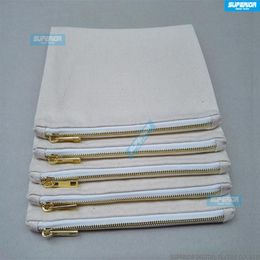 10pcs lot 7x10 Inches Blank Natural Cotton Cosmetic Bag 12 oz Natural Canvas Zipper Pouch Plain Blank Makeup Bag With 5# Golden Me189k