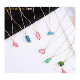 Pendant Necklaces Glass Crystal Necklace For Women Colorf Gold Plating Geometric Charm Fashion Colour Protection Chain Drop Delivery Dhulp