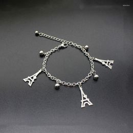 Charm Bracelets Eiffel Tower Stainless Steel Jewellery Bracelet & Round Link Chain For Woman Original Colour 18-23 Cm Length