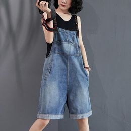 Women's Shorts Denim Overall Women Summer Korean Style Spaghetti Strap Loose Slim Fit Pocket Thin Jeans Casual StreetwearWomen's