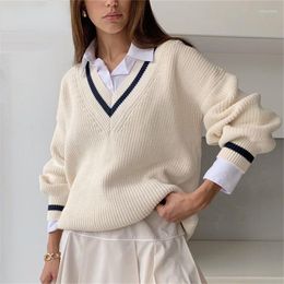 Women's Sweaters Women's Long Sleeve Sweater Knitted Vest V-neck Oversize Fashion Sleeveless Jumper Casual White Pullover Female Tops