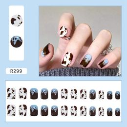 False Nails Cow Pattern Nail Patch Blue Brown Gradual Wearing Product Detachable Press On For Women 1ml