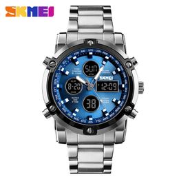 SKMEI Clock Relogio Masculino Mens Watches Top Luxury Brand Sport Watch Countdown Stainless Steel Strap Quartz Wristwatches Men257O