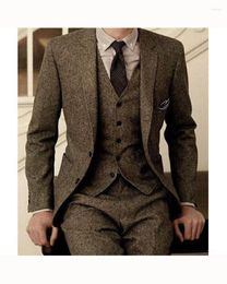 Men's Suits Tweed Men For Wedding Groom Tuxedos Notched Lapel Three Piece Blazer Waistcoat Pants Latest Style Jacket Vest