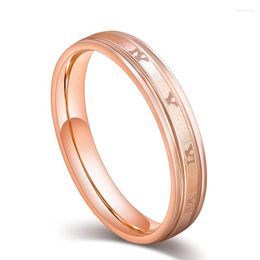Wedding Rings Kolmnsta 4mm Stainless Steel For Women Men Roman Numerals Ring Rose Gold Brushed Center Stepped Edge Band Comfort