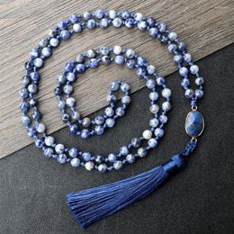 Pendant Necklaces Prayer 108 Mala Beads Tassel Necklace 6mm White Dot Blue Natural Stone Bracelet&Bangle Chain Jewellery Gift Friend