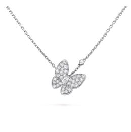 925 silver top quality Butterfly Pendant Necklace Crystal Agate Mother of pearl Diamond necklace gold silvery rose gold necklace for women mens wedding gift