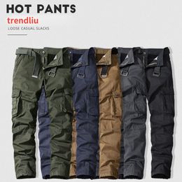 Men's Pants Men's Military Trousers Casual Cotton Solid Colour Cargo Pants Men Outdoor Trekking Travelling Trousers Multi-Pockets Work Pants 230210