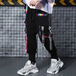 Men's Pants Streetwear Blak Cargo Men Joggers pants Rainbow Gradient Harajuku Sweatpants Casual Harem Trousers 2022 New Y2302