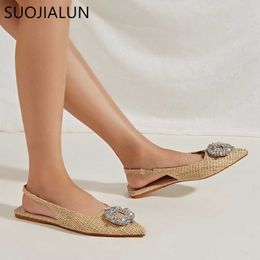 New Brand Sandal SUOJIALUN Shoes Pointed Women Toe Slip On Ladies Elegant Slingbacks Fashion Crystal Buckle Dress Sandals T C s