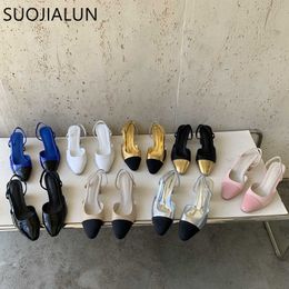 Brand New SUOJIALUN Sandals Spring Women Sandal Fashion Mix Color Ladies Elegant Slingback Mules Square High Heel Outdoor Dress Pumps T230208 dad7b