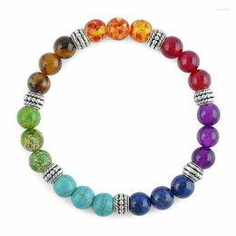 Bangle Natural Stone Tiger Eye 7 Chakra Bracelets & Bangles Yoga Balance Beads Buddha Prayer Elastic Bracelet Men Masculina