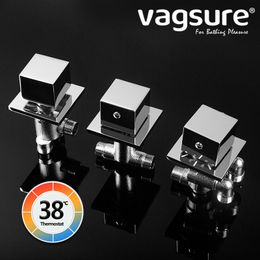 Thermostat Bathtub Faucet Solid Brass Cold and Hot Waterfall Tap Faucet Deck Mounted Bath Mixer Cascade Outlet Faucet 2 or 3 Output Diverter Valve Control