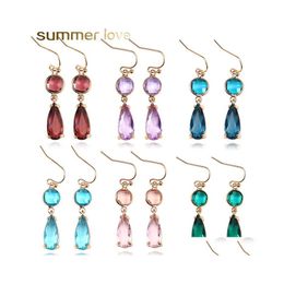 Hoop Huggie Fashion Water Drop K9 Crystal Dangle Earrings For Women Colorf Birthstone 18K Gold Plated Teardrop Jewellery Gifts Delive Dh4Id