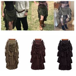 Skirts Steampunk Women Skirt Medieval Vintage High Low Ruffle Punk Gothic Pirate 230209