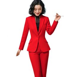 Womens Two Piece Pants Red Dark Blue Black Women Suit for Office Lady Pieces Set Size S4XL Formal Work Career Blazer Coat With 230209